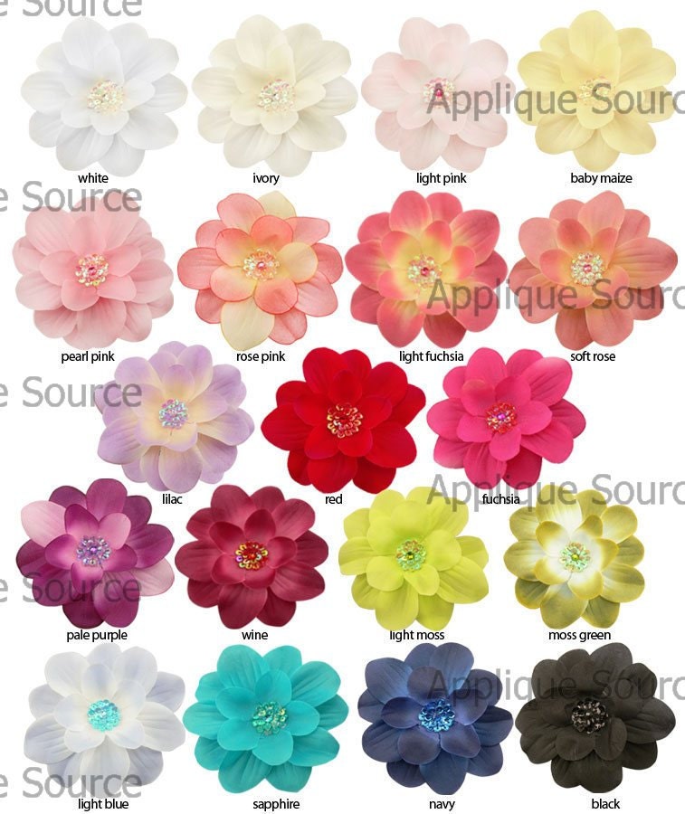 SALE Pre Packaged Large Silk Flowers with Center Rhinestone AND Sequin Cluster - Assorted Dozen