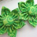 LAST CHANCE Apple Green Swirl Handmade Fabric Flowers with Covered Button Centers x 2