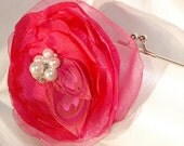 Bridal Accessories - Bridal Clutch - Brides Wedding Purse - Bridesmaid Clutches - Fuchsia Flower with Peacock Feathers