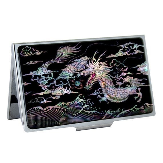 Mother of Pearl Business Credit Name Card Holder ID Money Case with Dragon Ball Design