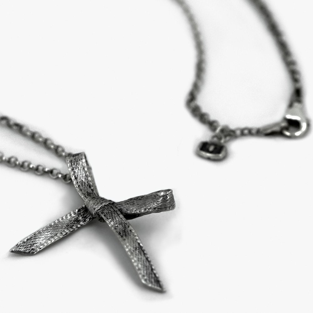 Forget Me Knot - Satin Ribbon Bow Necklace, Silver