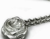 Sweet Silver Satin Rose Flower Pendant