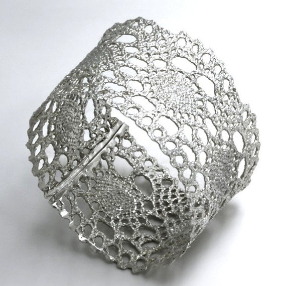 Vintage Delicate Lace Silver Cuff Bracelet