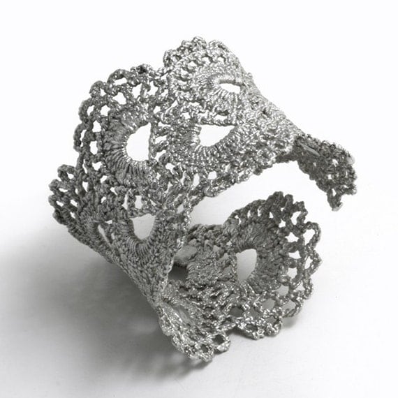 Vintage Scalloped Lace Silver Cuff Bracelet