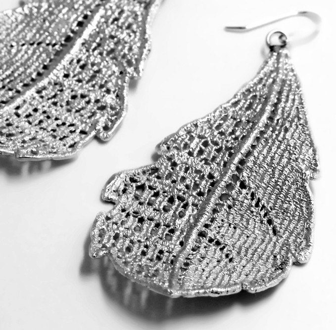 Vintage Lace Sterling Silver Leaf Drop Earring