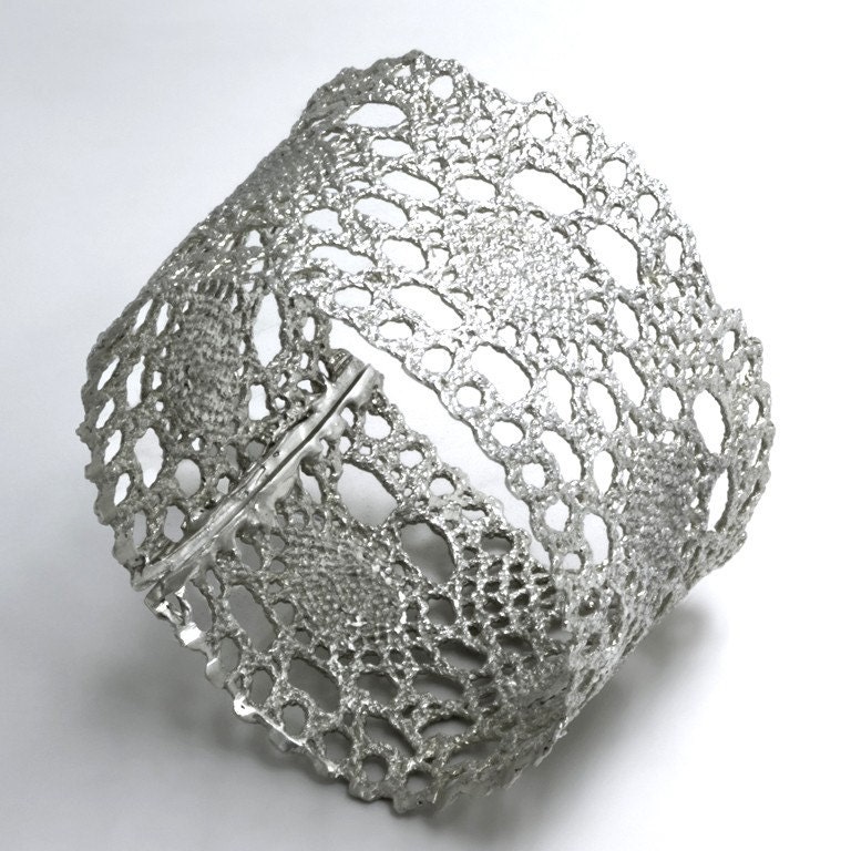 Vintage Delicate Lace Silver Cuff Bracelet