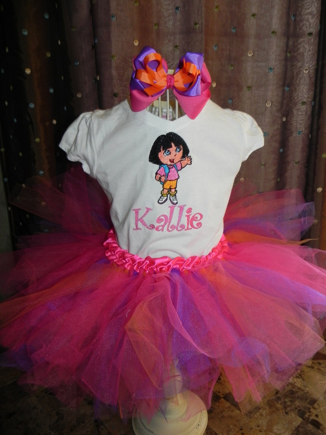 Birthday Tutu Outfit with Skirt m2m Dora the Explorer, Pink, Purple and Orange Great for 1st 2nd 3rd Minnie Birthday