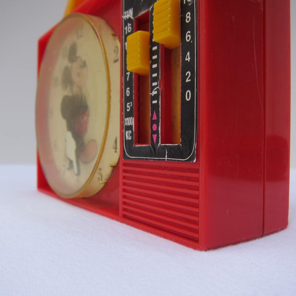 Vintage Toy Mickey Mouse Clock Radio 1960s Red Yellow Clock With Hands