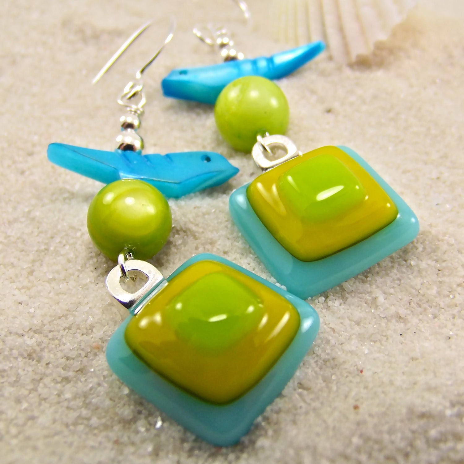 Bluebird of Happiness Fused Glass Earrings