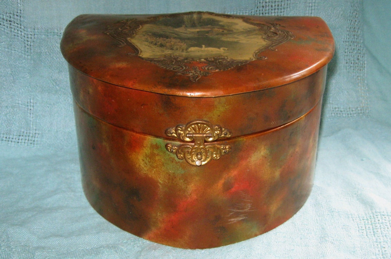 Victorian Celluloid Box Griffins Eagles Shield Shape Dresser Box