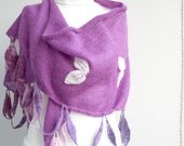 FREE SHIPPING Angora Wool Purple Triangle Shawl With Batik Leafage gift for women  for girls for Mom Gift under USD 100 christmasinjuly