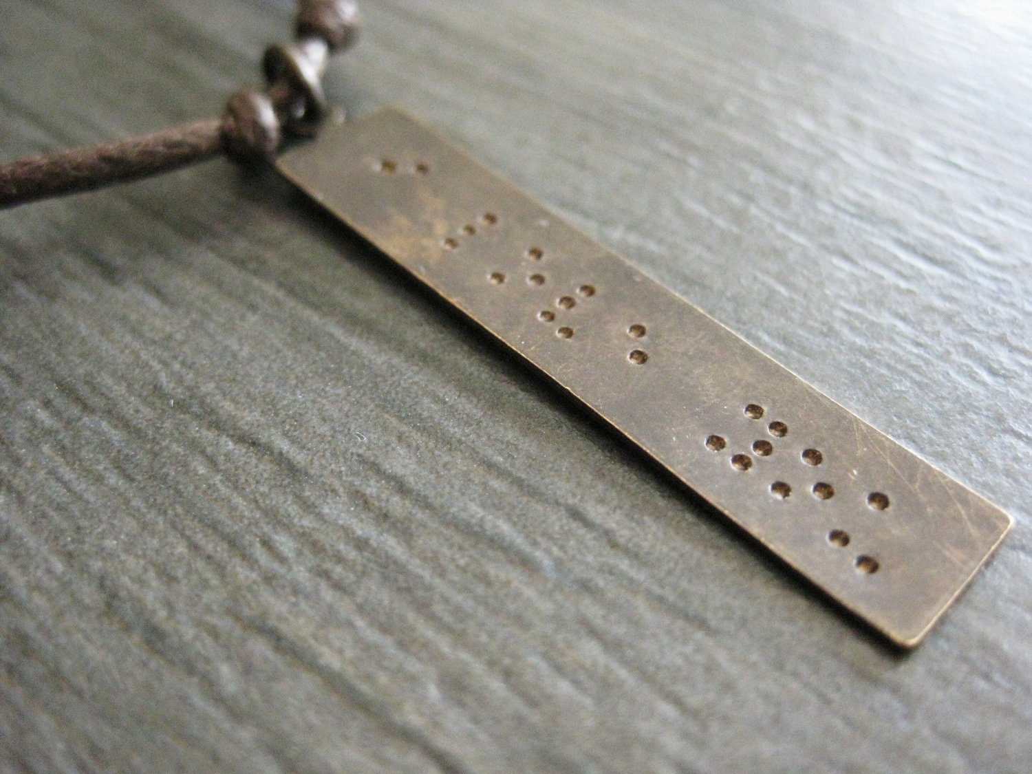 Braille 'I LOVE YOU' stamped long Brass Pendant Necklace for men or women,  Anniversary Gift, Wedding Day, Boyfriend, Husband, MN 118
