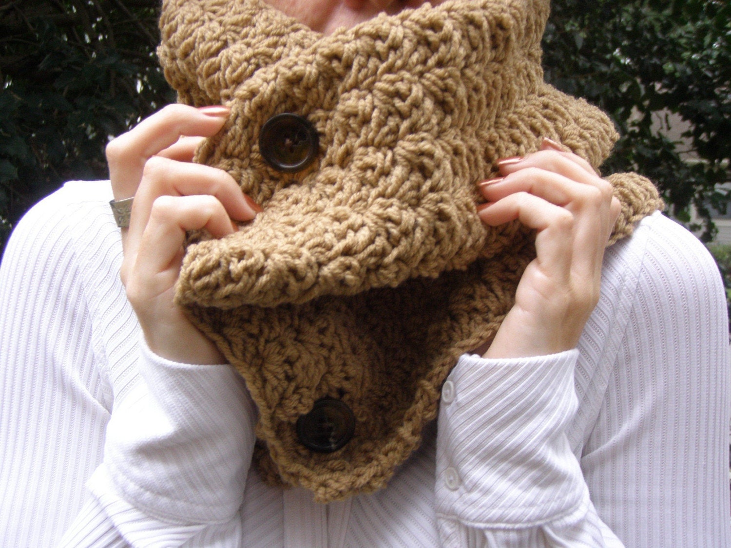 Button Up Cowl in Warm Brown
