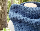 Cowl Neckwarmer Scarf in Dusty Blue with Buttons