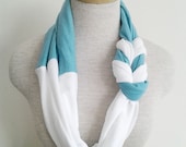 Turquoise and White Half Braided Knot Jersey Tee Scarf