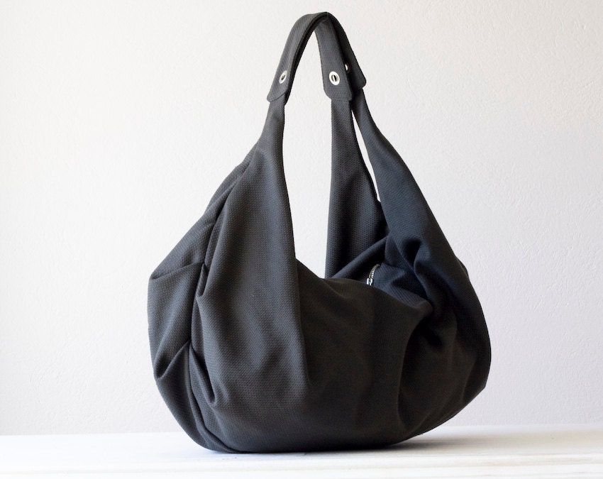 Shoulder bag , slouch bag , hobo bag  in dark grey cotton canvas - Kallia bag - milloo