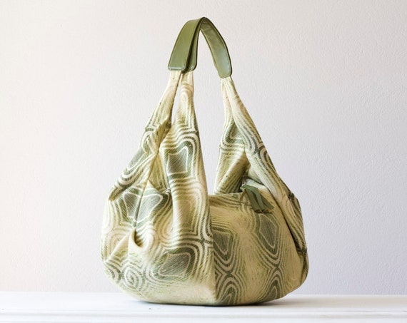 Shoulder hobo bag cotton pattern green and brownslouch by milloo