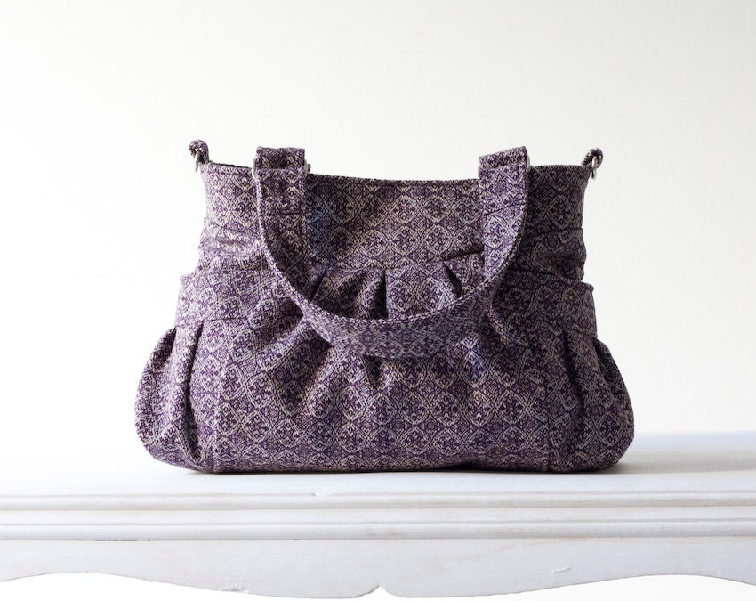 Purple Messenger bag , Shoulder bag , Crossbody bag in pattern wool - Elessa bag