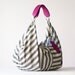Kallia in Striped canvas and Fuchsia leather details
