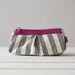 Cosmetic case with stripe cotton canvas and Fuchsia leather