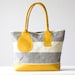 Shoulder bag , stripe tote , stripe purse in grey and offwhite with Yellow leather - Kallisto bag