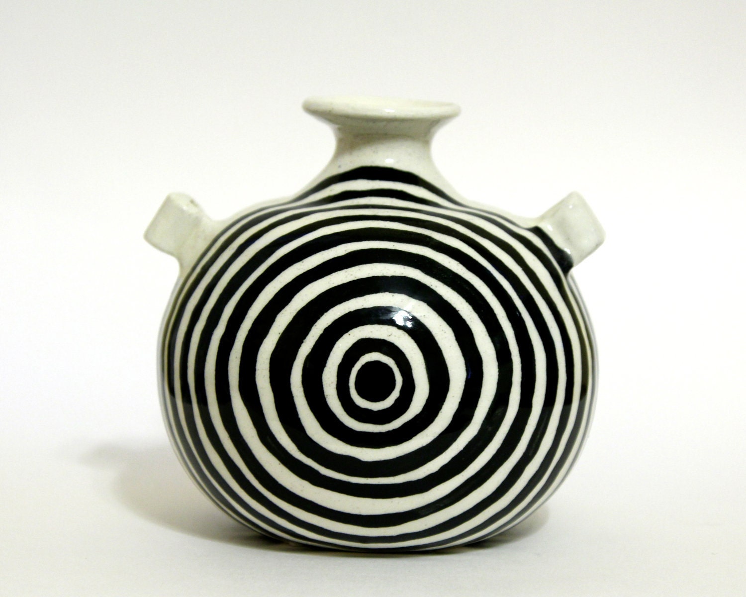 White Vase with Black Rings - Ceramic Pottery