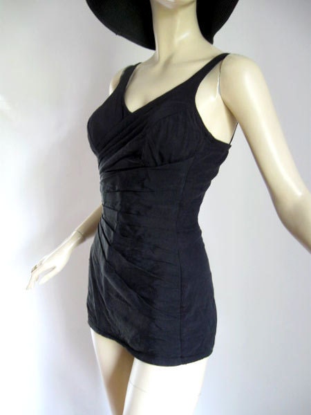 Vintage Swimsuit Draped PinUp Covergirl Bombshell Swim suit Catalina Black