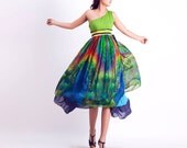 peacock print elegant Chiffon prom maxi dress (0162)
