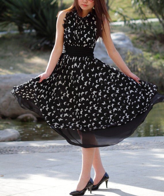 Chiffon dress with butterfly(E61171187)