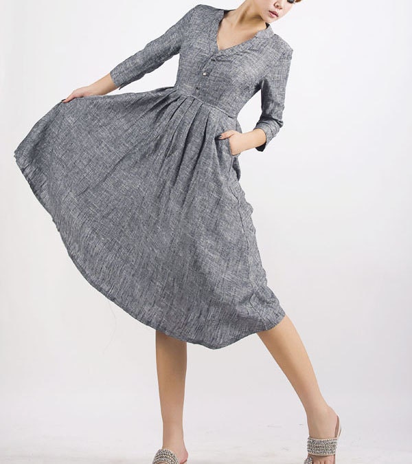 Grey dress/ linen dress (MM50)