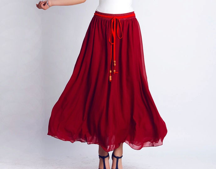 Dark red chiffon maxi dress (0127)