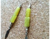 DYANI... jade semi precious stone & sterling silver feathers... earrings