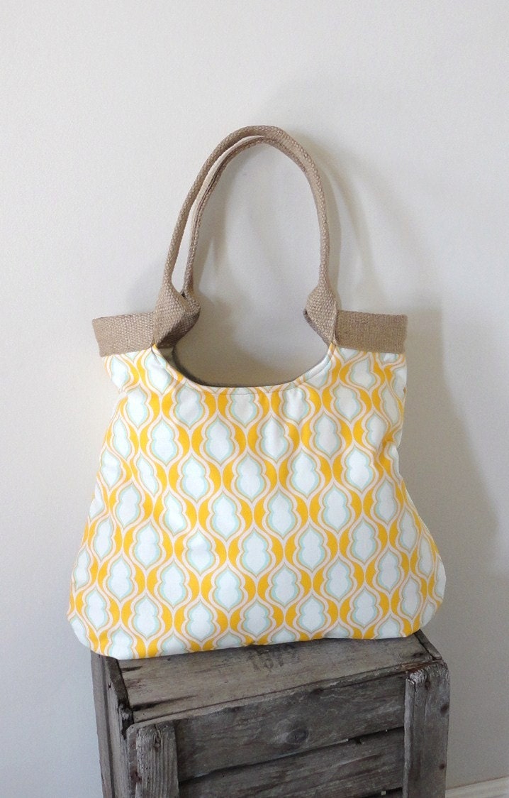 Yellow/Burlap Tangerine fabric weekender tote bag Spring fashion