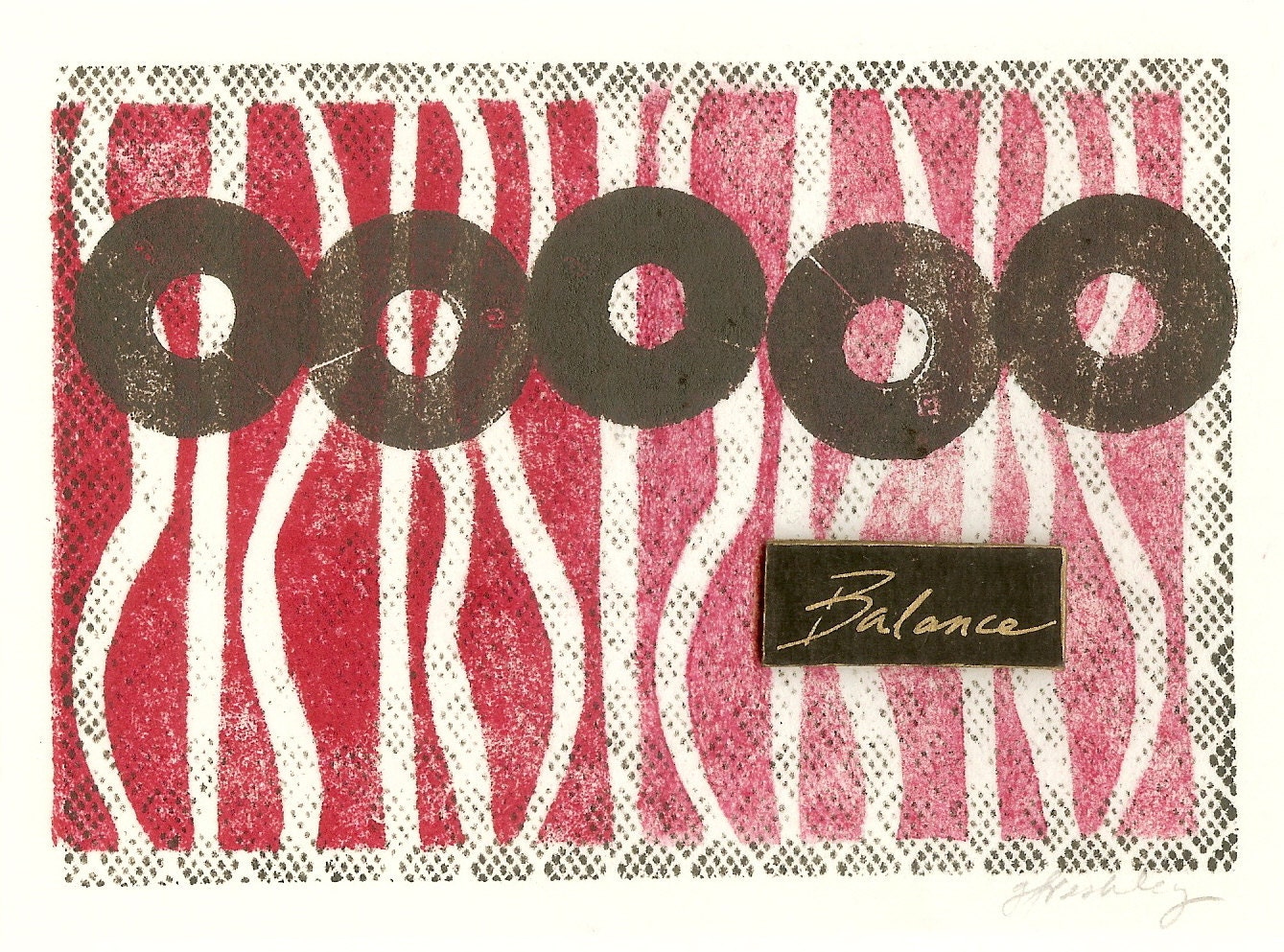 Balance - Original Contemporary Abstract Black and Red Block Print Collage