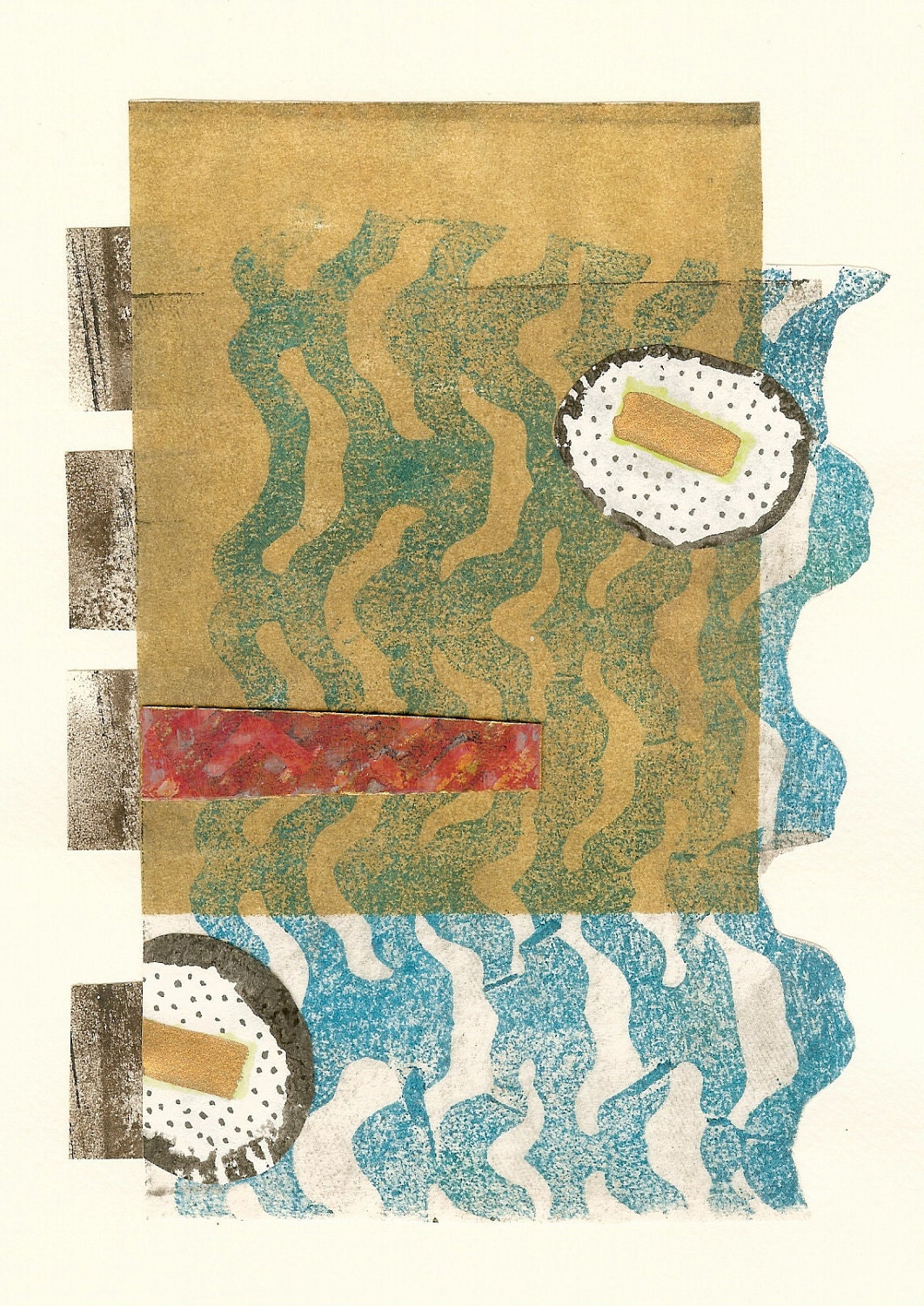 Teal Ribbon-Wave Original Mixed Media Collage