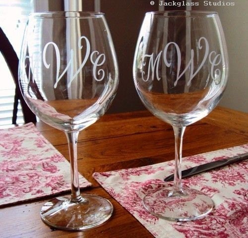 CYBER MONDAY SALE - Monogrammed Etched Wine Glasses by Jackglass on Etsy