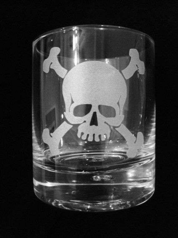 Items similar to Etched Skull and Bones Rocks Glass by Jackglass on