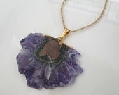Amethyst Geode Focal Pendant 57x44mm on 14K Gold Filled Rope Necklace