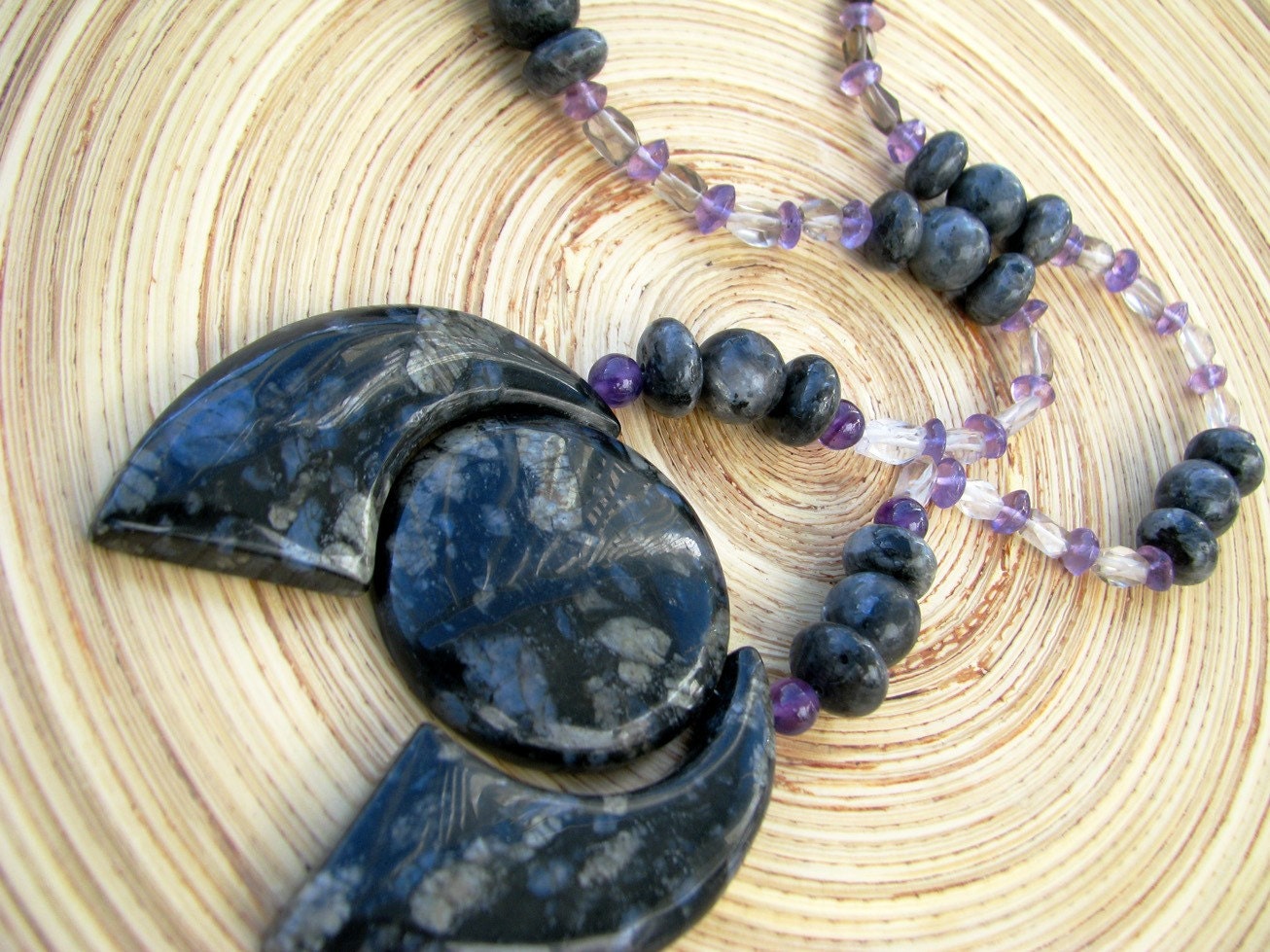 Lucem Necklace Llanite Amethyst Larvikite Smokey Quartz free shipping