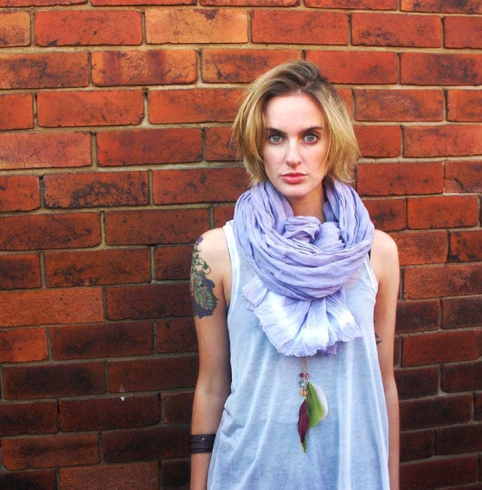 Lavender Lilac Extra Long Lightweight Cotton Ombre Scarf, Womens Naturally Dyed Organic Spring Beach Accessory