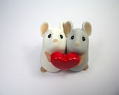 Grey & White Love Mouse Couple (Red Heart) Ornament Sculpture Cake Topper