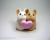 Tan & White Love Mouse Couple (Pink Heart) Ornament Sculpture Cake Topper