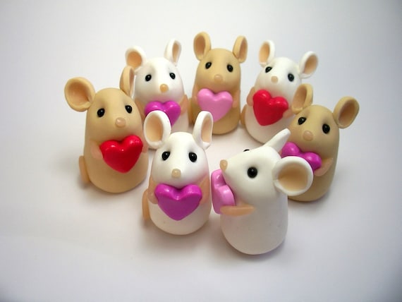 Tiny Valentine Love Mouse Ornament Sculpture Cake Topper Sold Individually