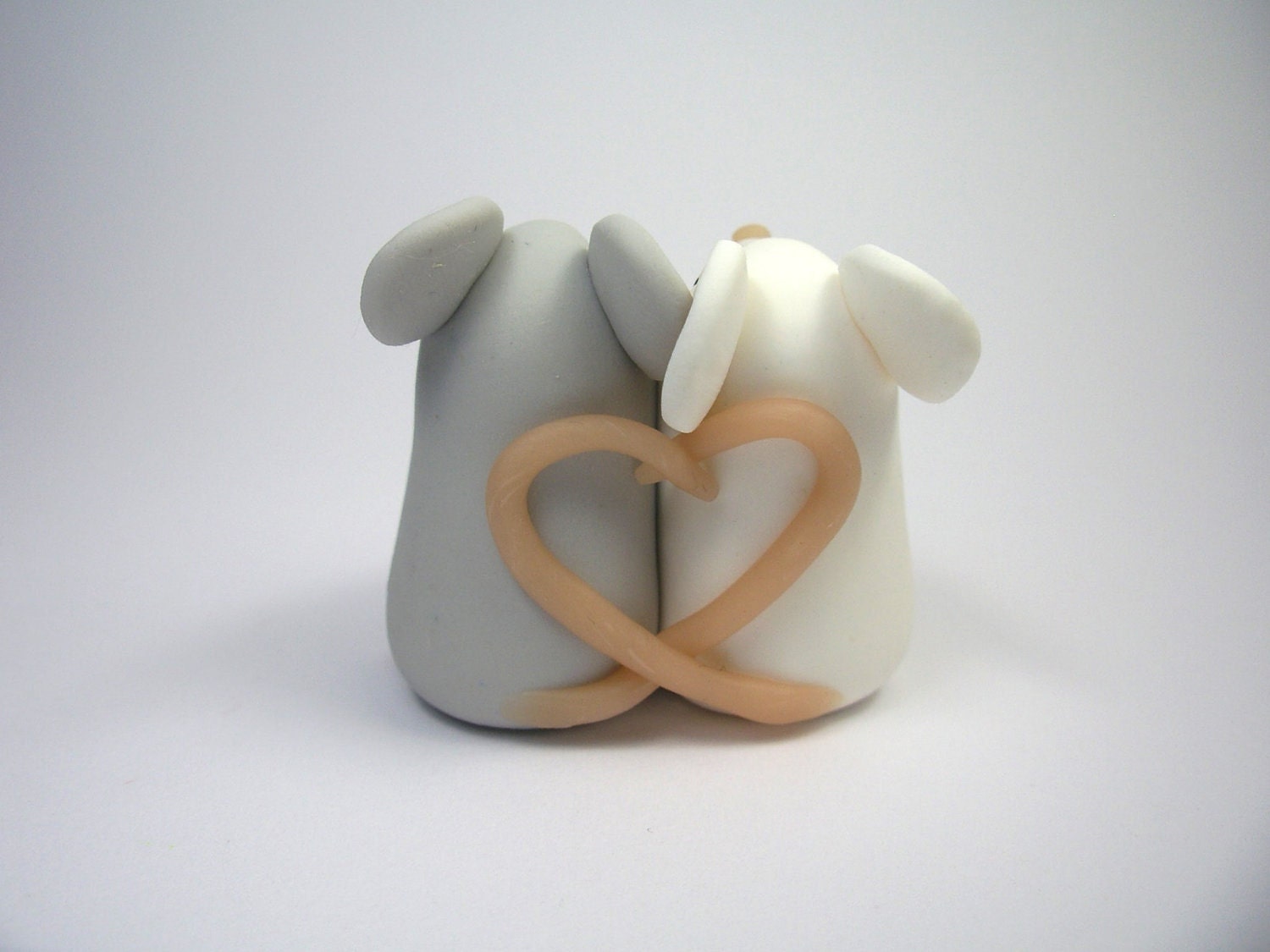 Grey & White Love Mouse Couple (Red Heart) Ornament Sculpture Cake Topper