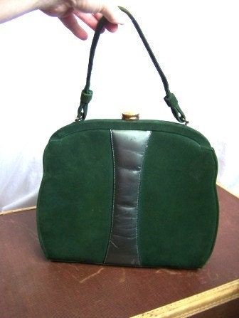 Vintage 1940s Hunter Green Suede Handbag by SouthernBellaVintage