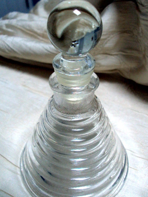 Vintage Perfume Bottle, Solid Ribbed Clear Glass, Estate Collection Sixties
