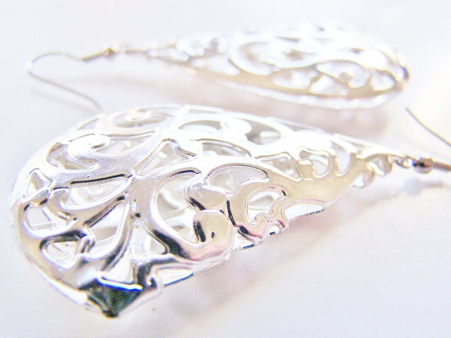 Scroll Shell - Large Silver Filigree Earrings- Affordable gifts for everyday wear - bridesmaids sets - beach inspired treasures
