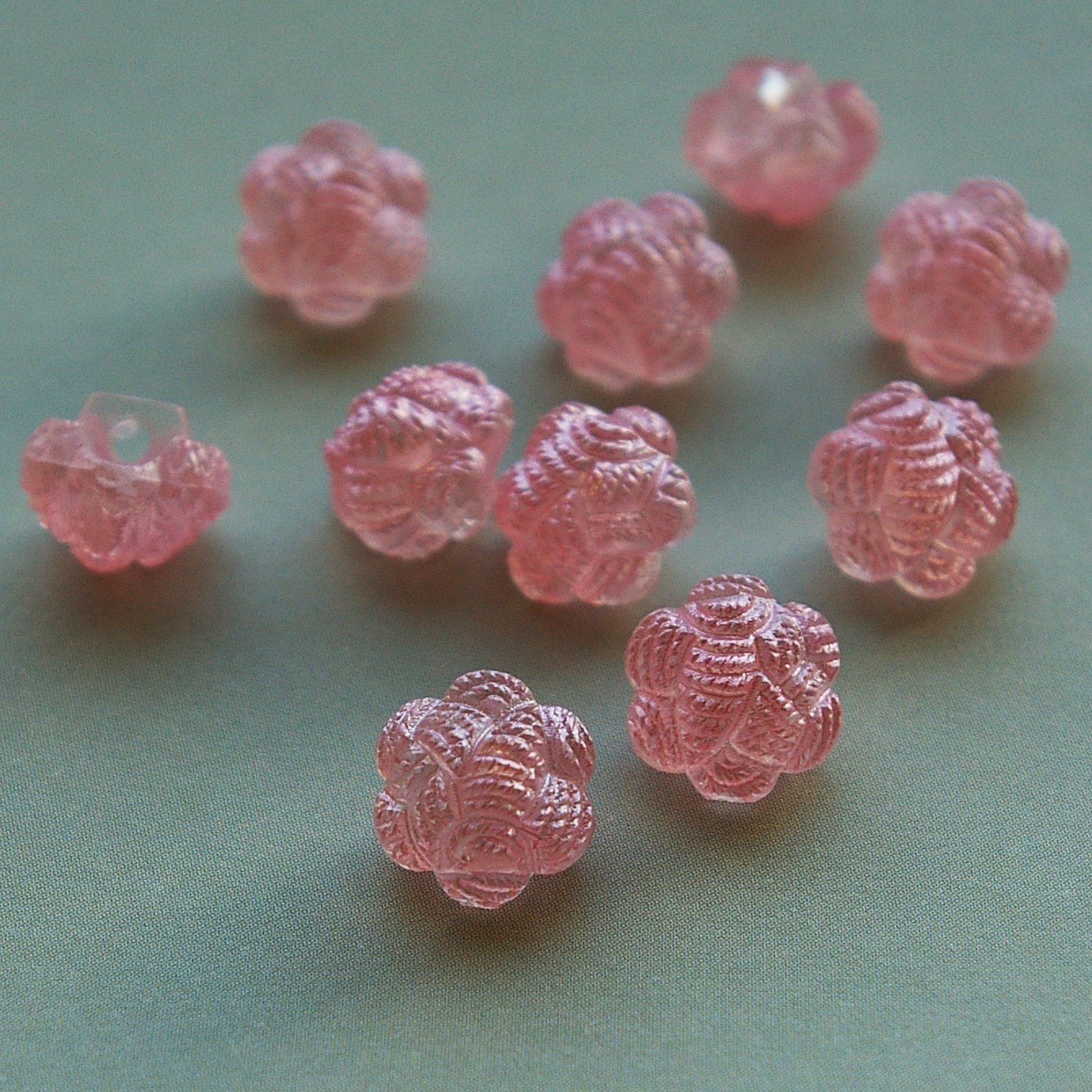 Vintage buttons - 10 plastic knot shank buttons, pearly transparent pink