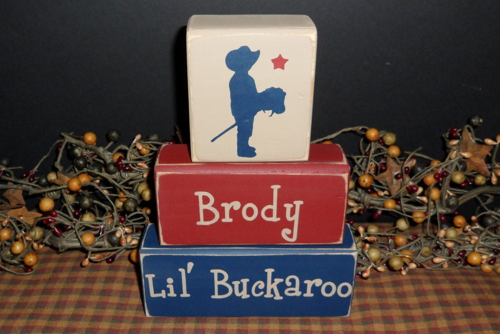 Lil Buckaroo custom personalized primitive wood blocks