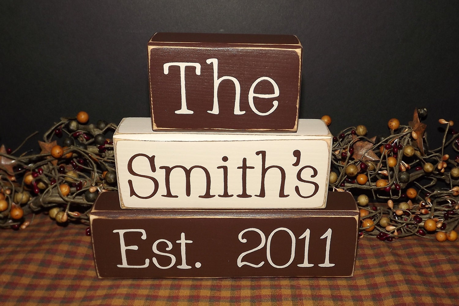 Custom Personalized Family Name Primitive Wood Blocks
